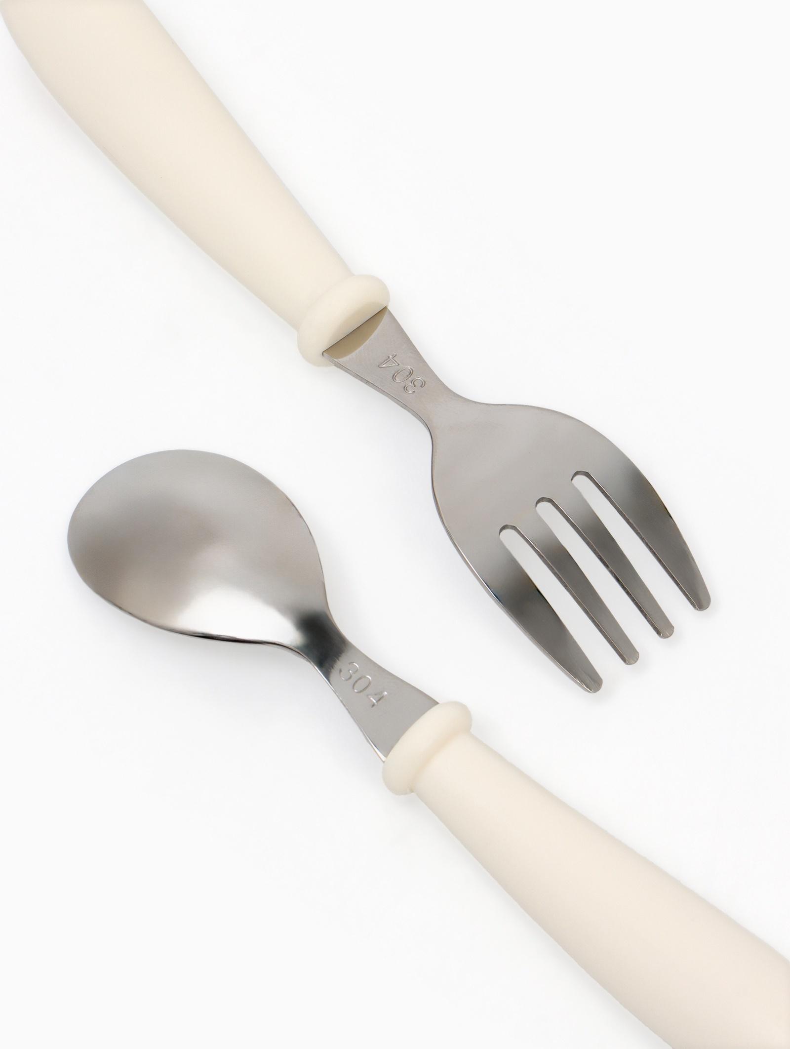 Набор детских столовых приборов в футляре: вилка, ложка Крошка Я бежевый