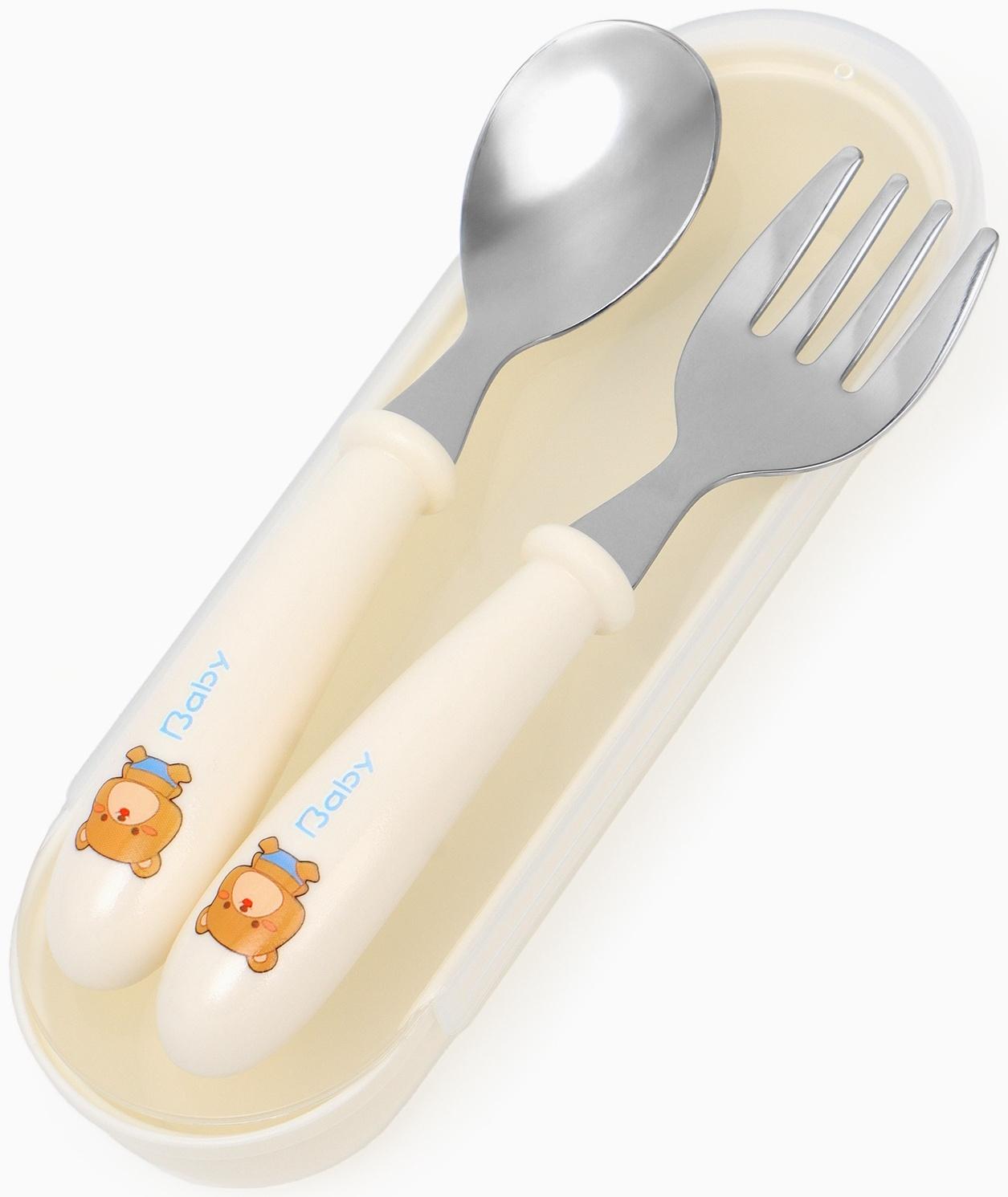 Набор детских столовых приборов в футляре: вилка, ложка Крошка Я бежевый