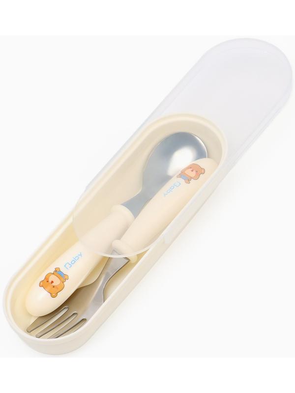 Набор детских столовых приборов в футляре: вилка, ложка Крошка Я бежевый
