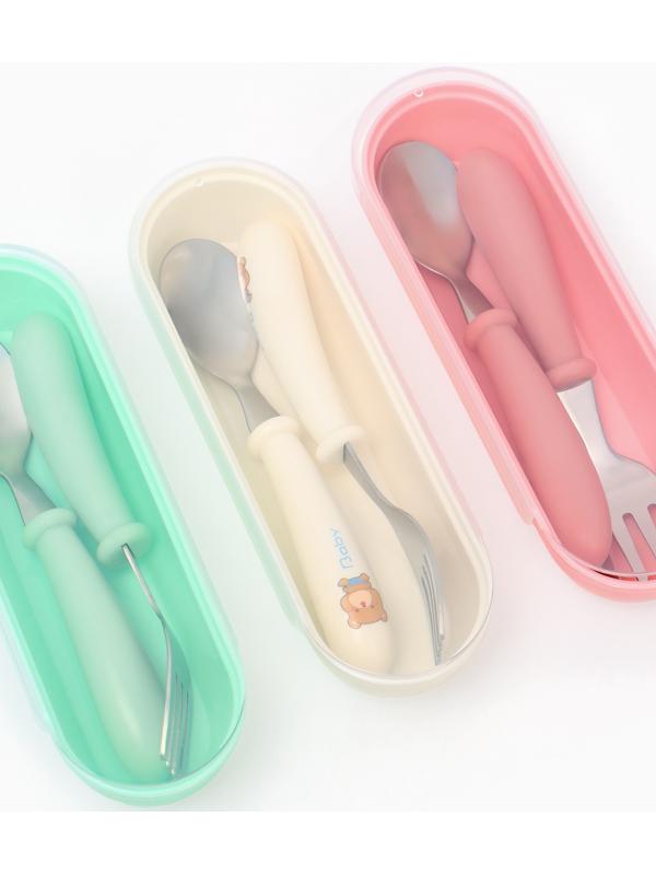 Набор детских столовых приборов в футляре: вилка, ложка Крошка Я бежевый