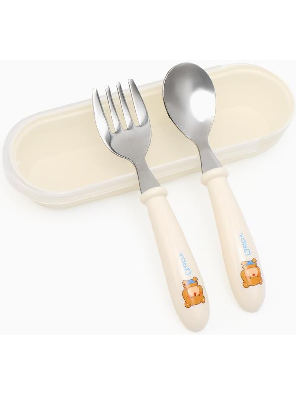 Набор детских столовых приборов в футляре: вилка, ложка Крошка Я бежевый