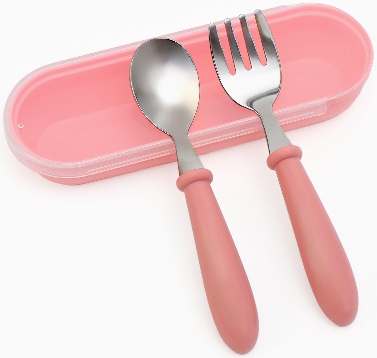 Набор детских столовых приборов в футляре: вилка, ложка Крошка Я розовый