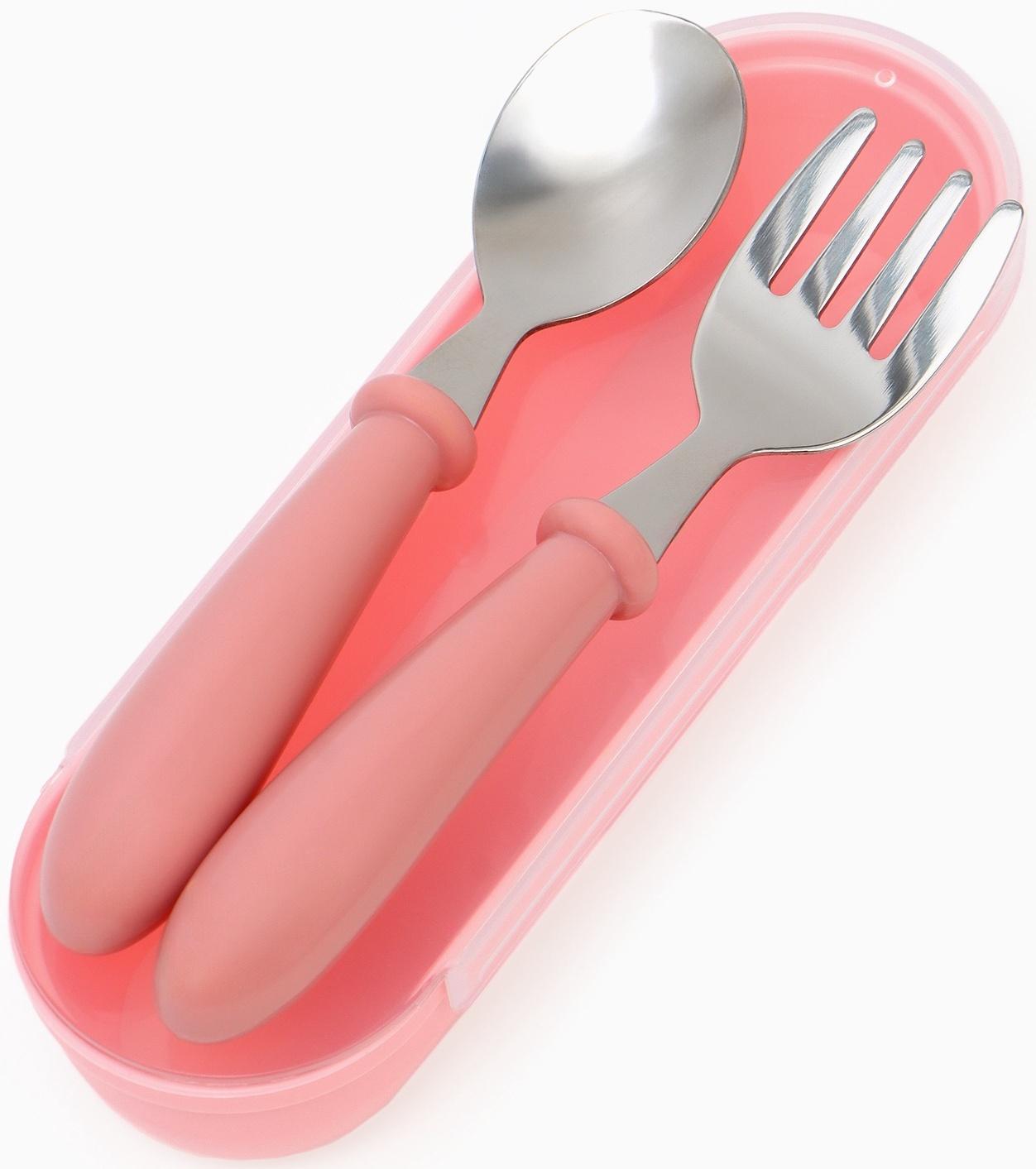 Набор детских столовых приборов в футляре: вилка, ложка Крошка Я розовый