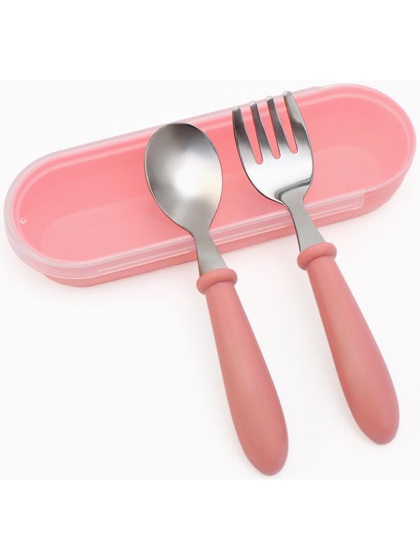 Набор детских столовых приборов в футляре: вилка, ложка Крошка Я розовый