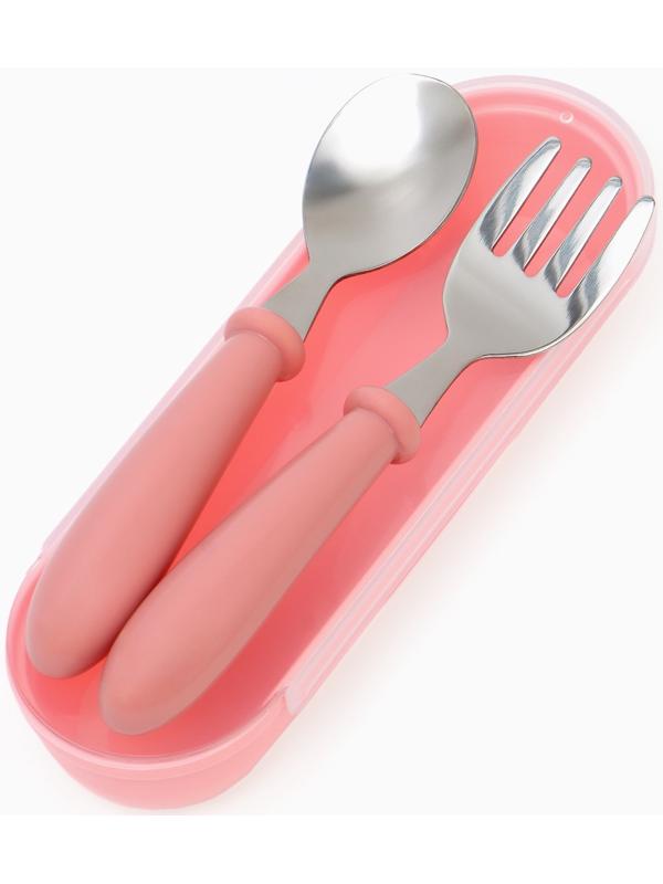 Набор детских столовых приборов в футляре: вилка, ложка Крошка Я розовый