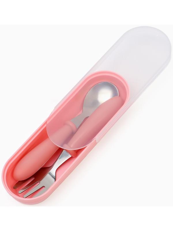 Набор детских столовых приборов в футляре: вилка, ложка Крошка Я розовый