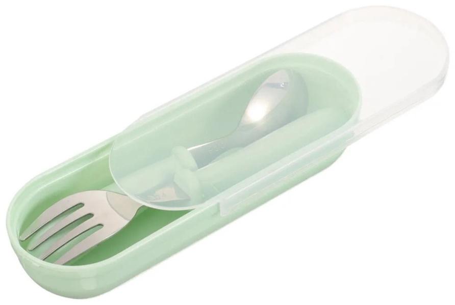 Набор детских столовых приборов в футляре: вилка, ложка Крошка Я бирюзовый
