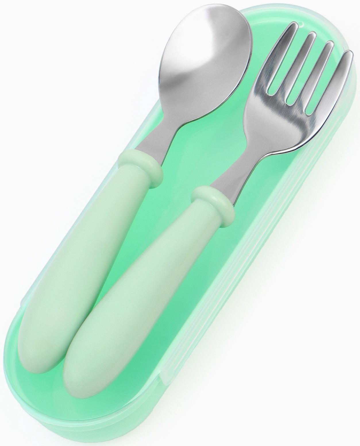 Набор детских столовых приборов в футляре: вилка, ложка Крошка Я бирюзовый