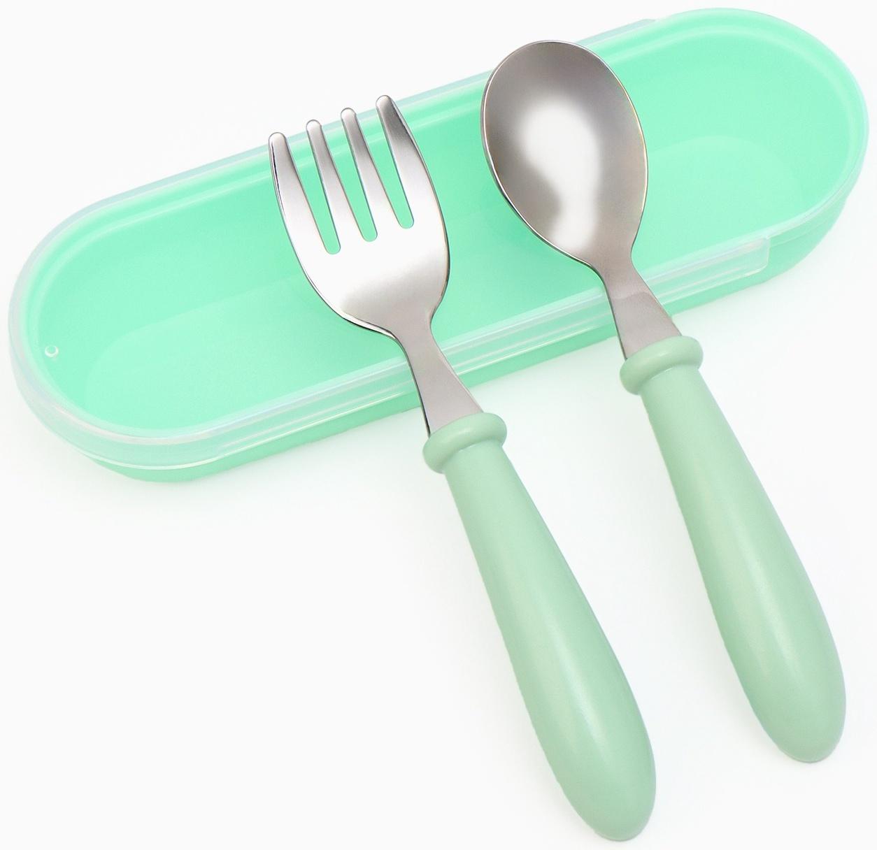 Набор детских столовых приборов в футляре: вилка, ложка Крошка Я бирюзовый