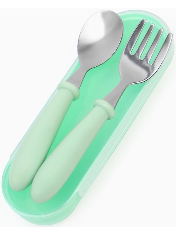 Набор детских столовых приборов в футляре: вилка, ложка Крошка Я бирюзовый