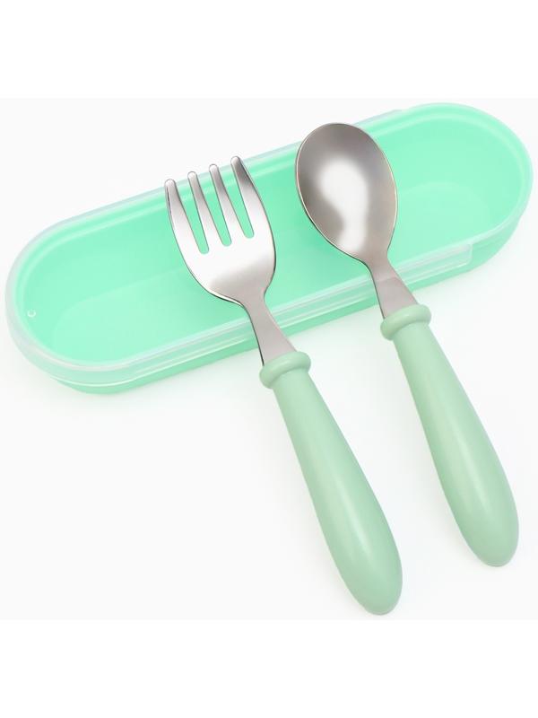 Набор детских столовых приборов в футляре: вилка, ложка Крошка Я бирюзовый