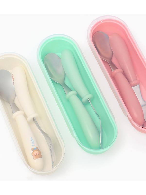 Набор детских столовых приборов в футляре: вилка, ложка Крошка Я бирюзовый