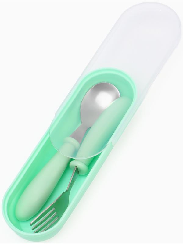 Набор детских столовых приборов в футляре: вилка, ложка Крошка Я бирюзовый