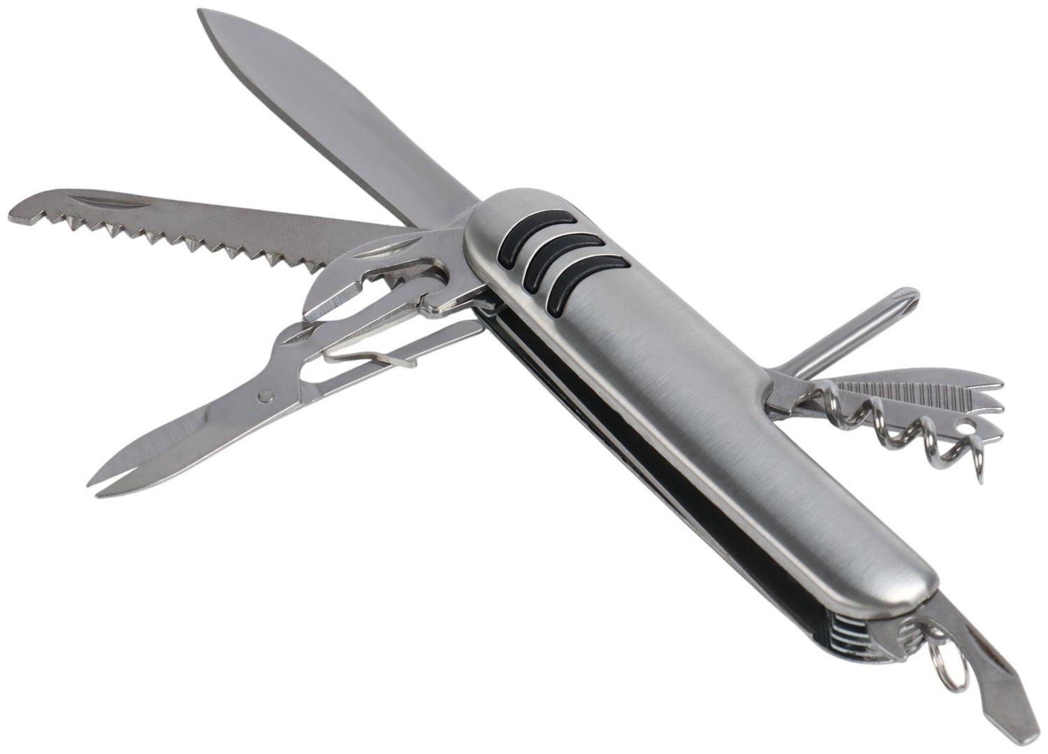 Швейцарский нож 11  в 1: ножницы, отвёртка, нож, штопор, пилы, открывалки, консервный нож, шило, напильник, нитевдеватель