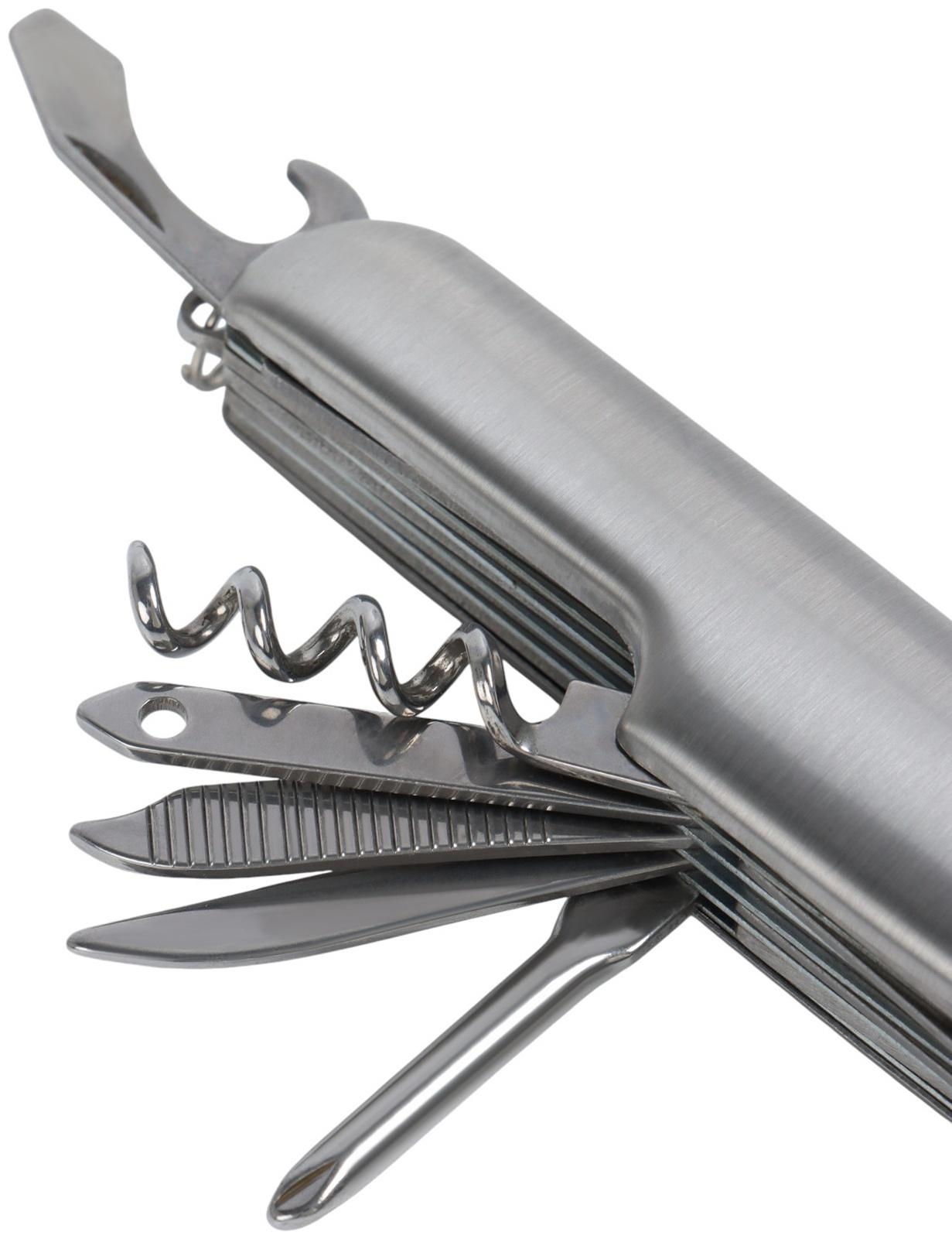 Швейцарский нож 11  в 1: ножницы, отвёртка, нож, штопор, пилы, открывалки, консервный нож, шило, напильник, нитевдеватель