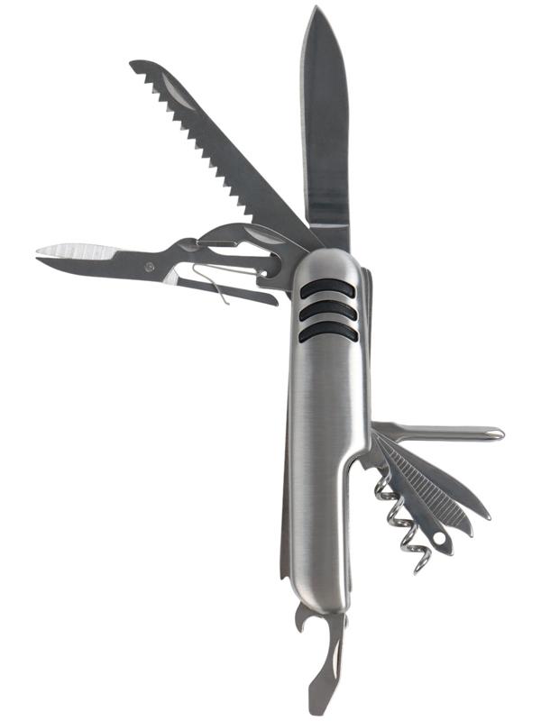 Швейцарский нож 11  в 1: ножницы, отвёртка, нож, штопор, пилы, открывалки, консервный нож, шило, напильник, нитевдеватель