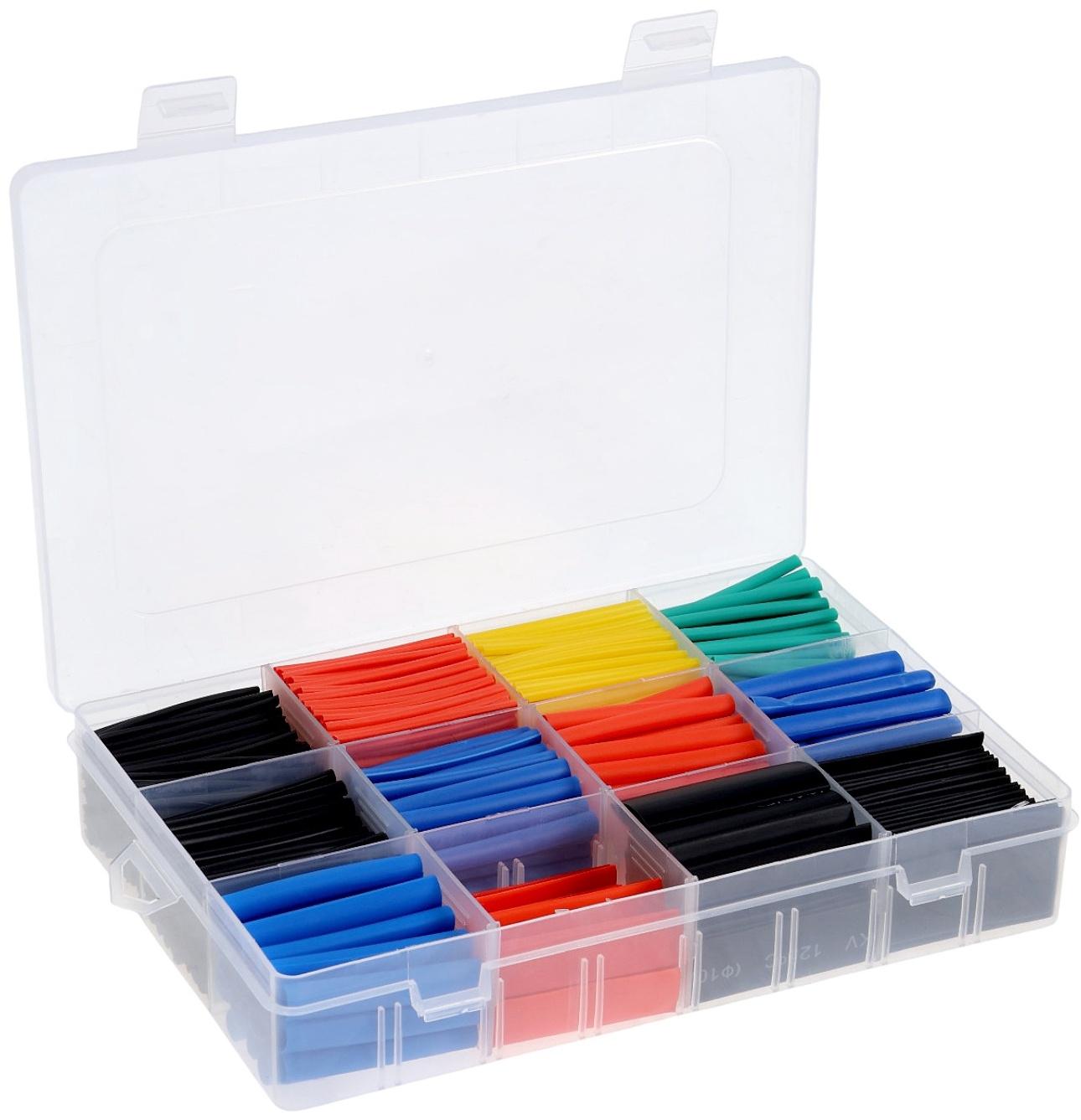 Термоусаживаемая трубка, 1/1.5/2/2.5/3/3.5/4/5/6/7/10/13 мм, набор 750 штук, длина 45 мм, в кейсе