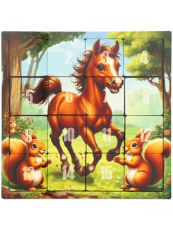 Настольная игра логическая «Пятнашки. Лошадка с белочками», 22×22 см, головоломка