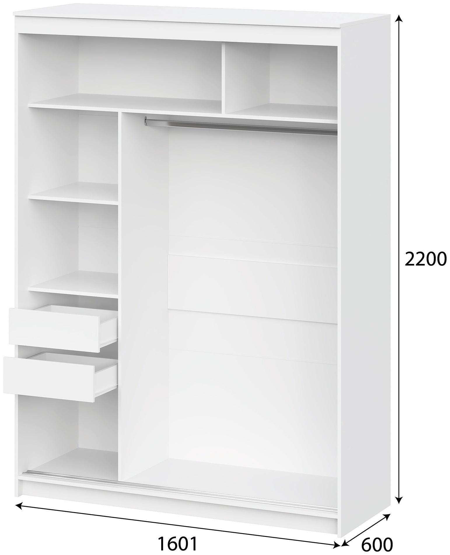 Шкаф – купе «Лорд», с зеркалом, 2 ящика, 1601×600×2200 мм, цвет белый
