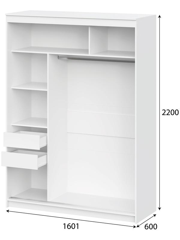 Шкаф – купе «Лорд», с зеркалом, 2 ящика, 1601×600×2200 мм, цвет белый