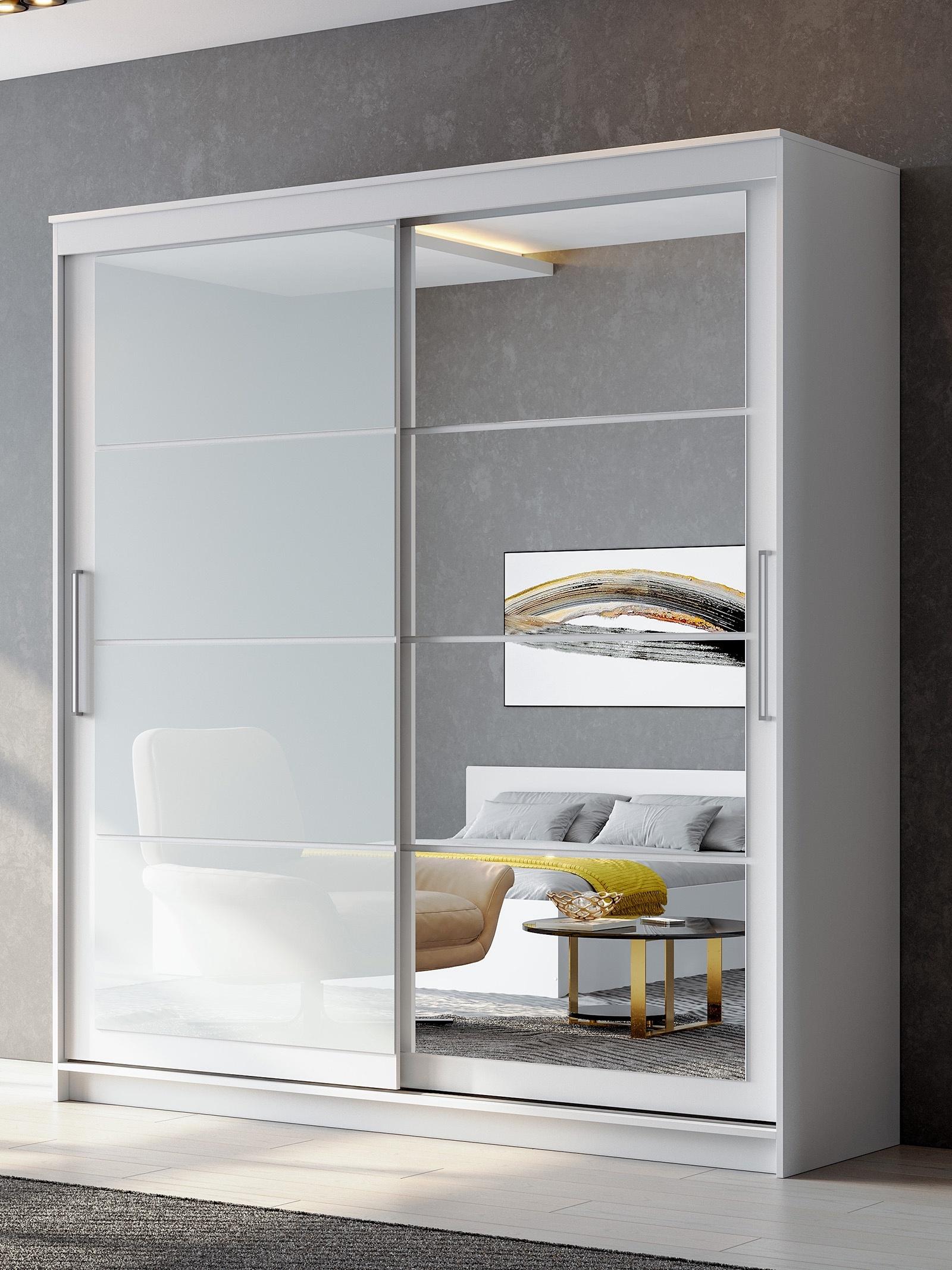 Шкаф – купе «Лорд», с зеркалом, 2 ящика, 2001×600×2200 мм, цвет белый