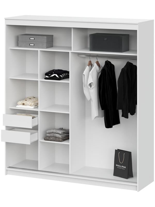 Шкаф – купе «Лорд», с зеркалом, 2 ящика, 2001×600×2200 мм, цвет белый