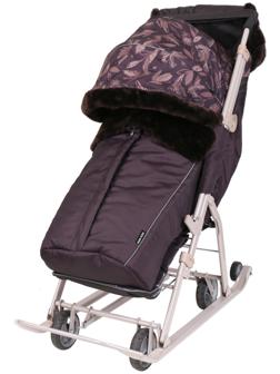 Санки - коляска «Ника Детям 7-5H», чехол для ног, муфта, сумка, шоколадный