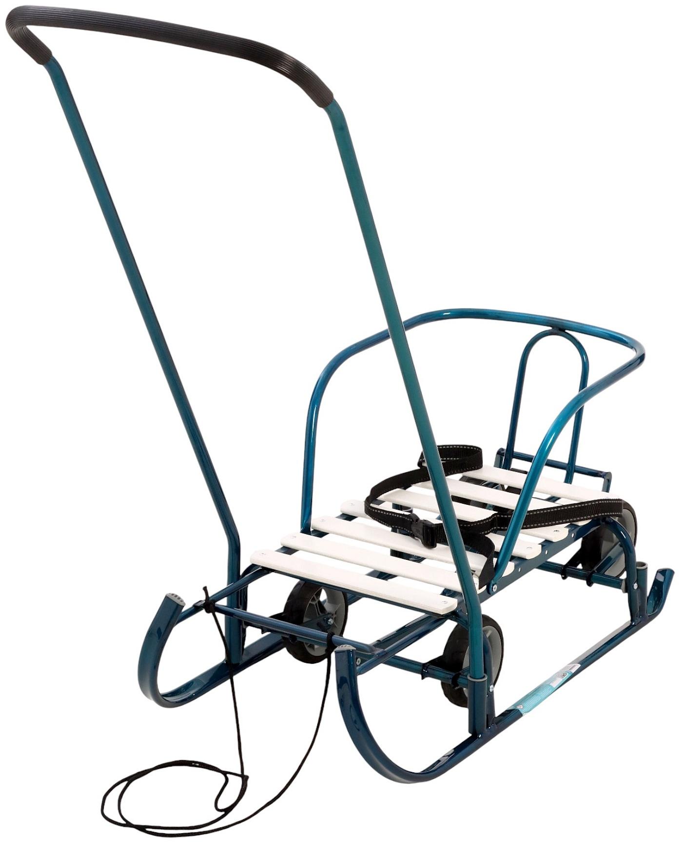 Санки детские с колёсами «Тимка 6 универсал», с ручкой, морской лак