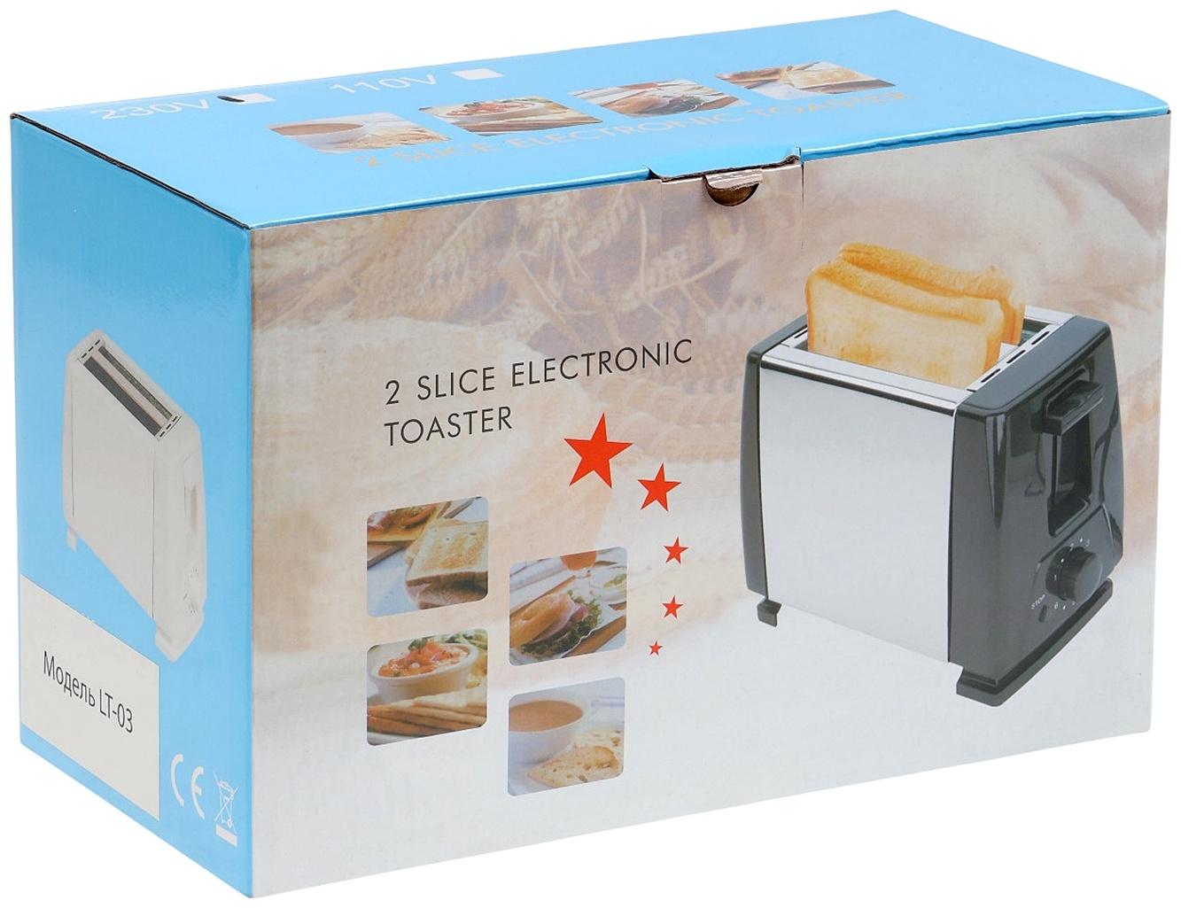 Тостер LT-03, 750 Вт, 6 режимов прожарки, 2 тоста, серебристый