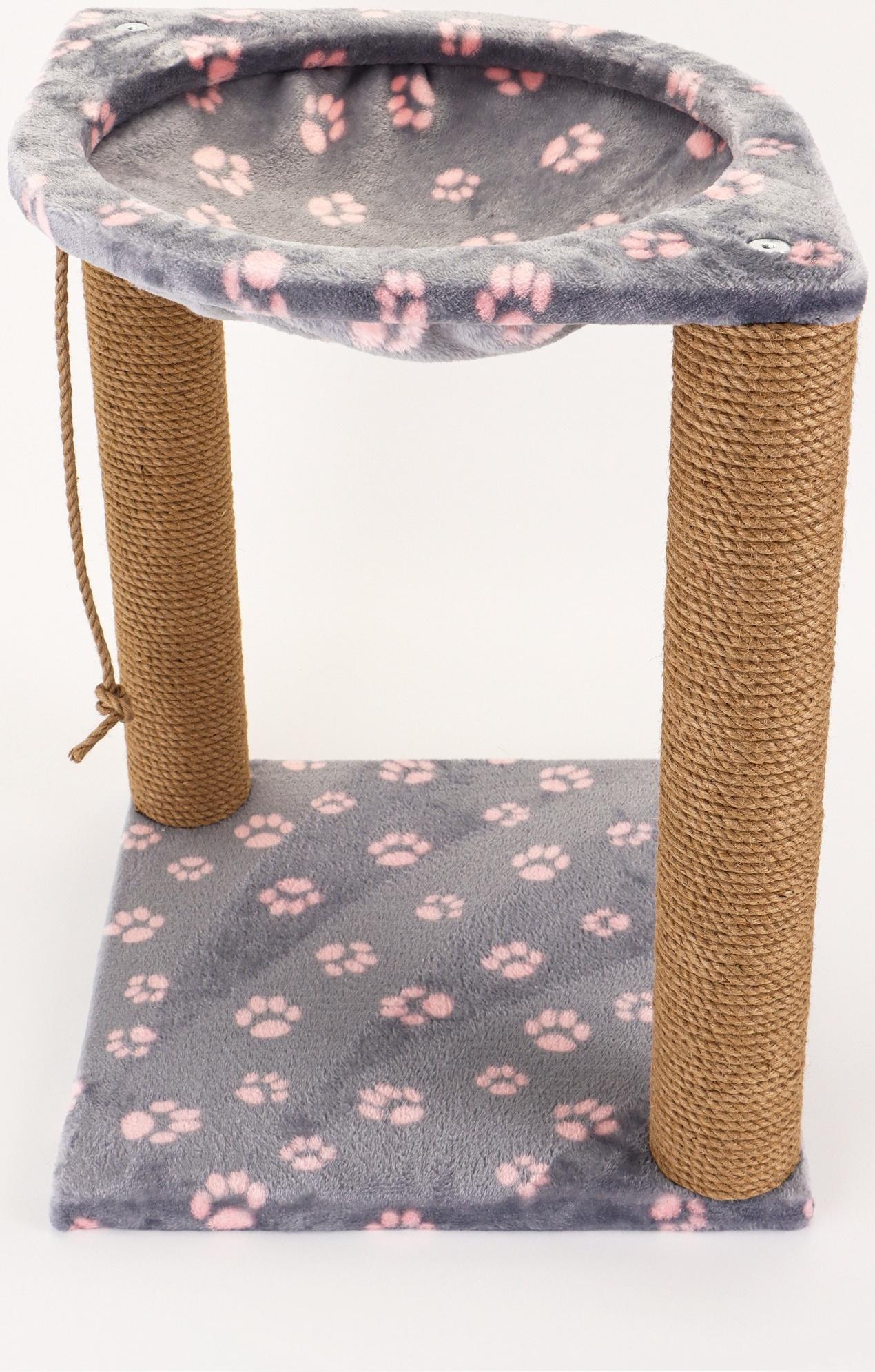 Когтеточка «Зверьё Моё» c гамаком, 40×40×50 см, джут, розовая пантера