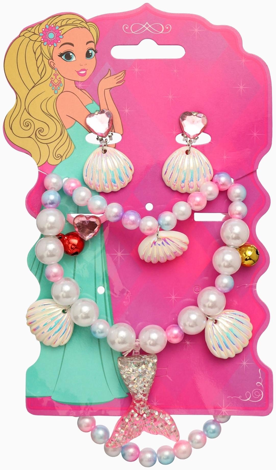 Набор детский «Выбражулька. Русалочка», 4 предмета: клипсы, кольцо, браслет, бусы, бело-розовый