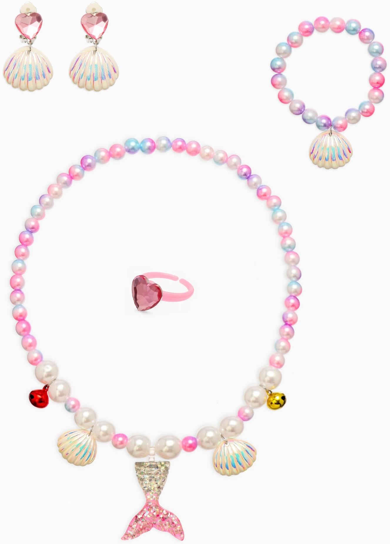 Набор детский «Выбражулька. Русалочка», 4 предмета: клипсы, кольцо, браслет, бусы, бело-розовый