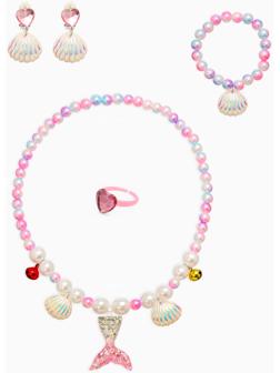 Набор детский «Выбражулька. Русалочка», 4 предмета: клипсы, кольцо, браслет, бусы, бело-розовый