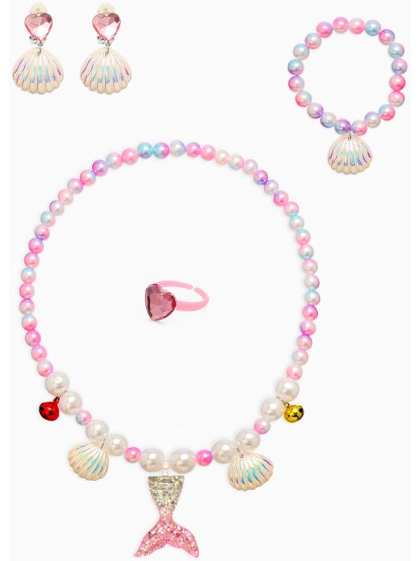 Набор детский «Выбражулька. Русалочка», 4 предмета: клипсы, кольцо, браслет, бусы, бело-розовый