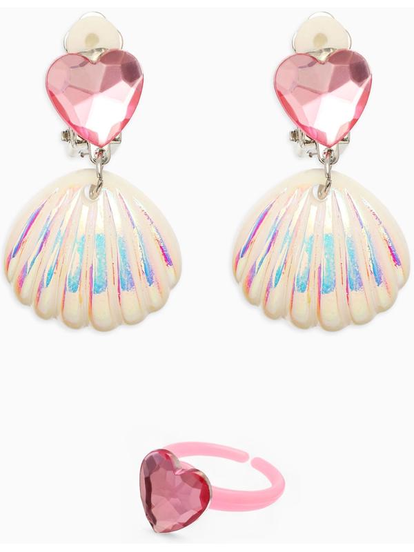 Набор детский «Выбражулька. Русалочка», 4 предмета: клипсы, кольцо, браслет, бусы, бело-розовый