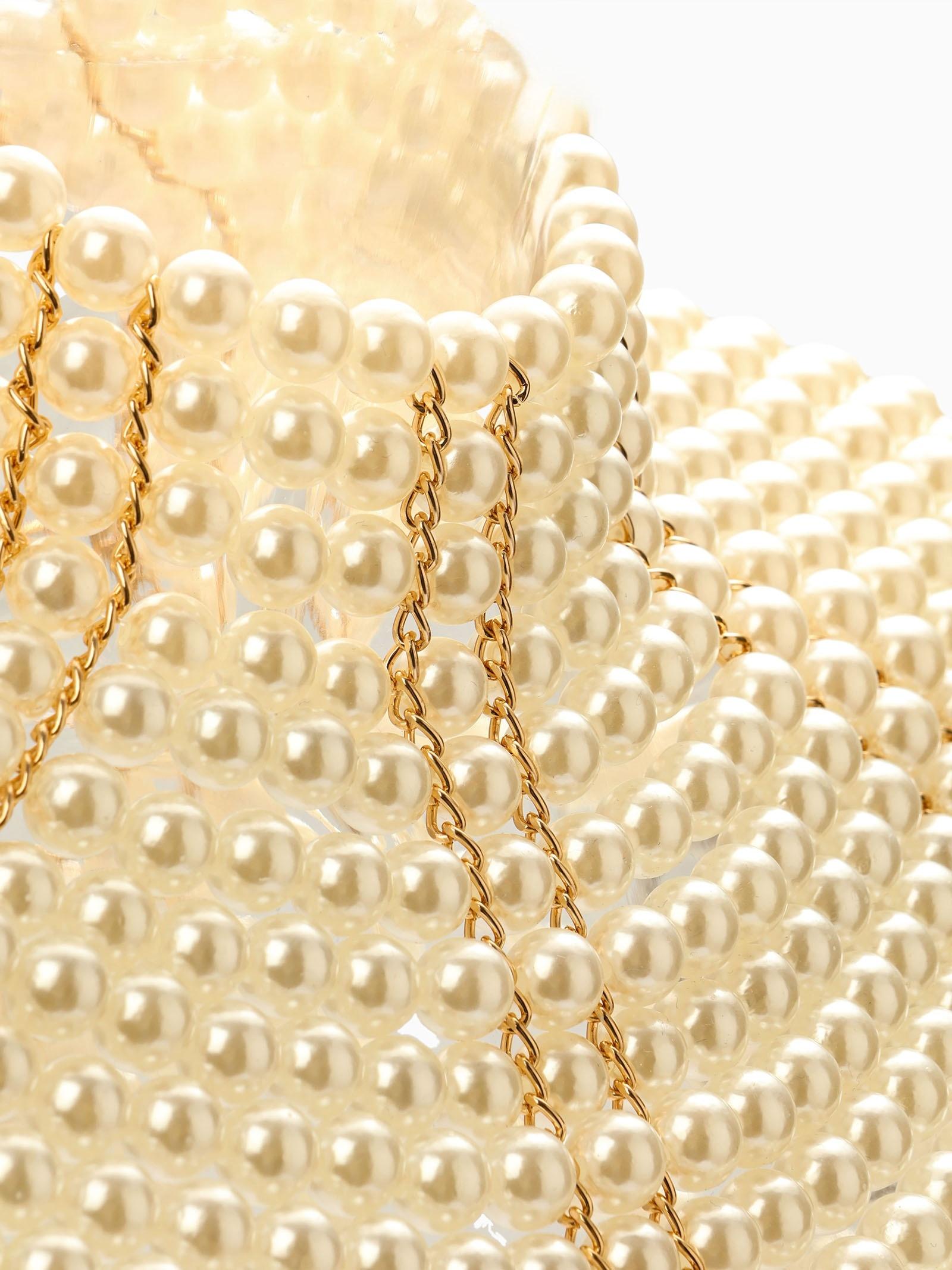 Бодичейн жемчуг «Богема» на тело, d=1.2 см, белый в золоте