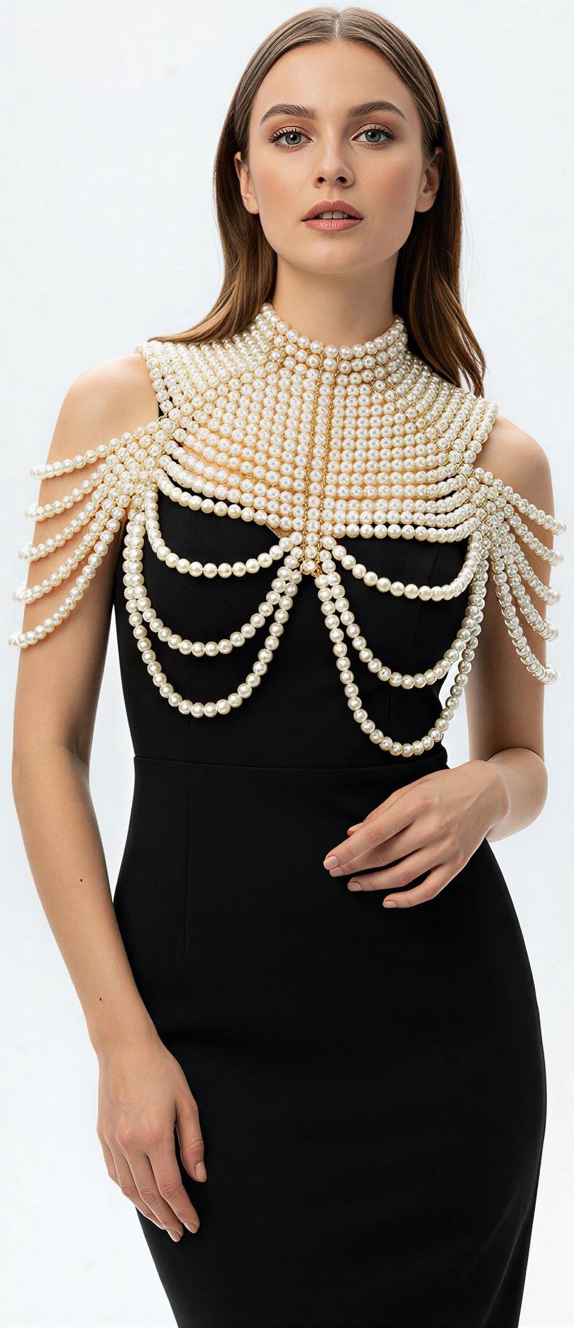 Бодичейн жемчуг «Богема» на тело, d=1.2 см, белый в золоте