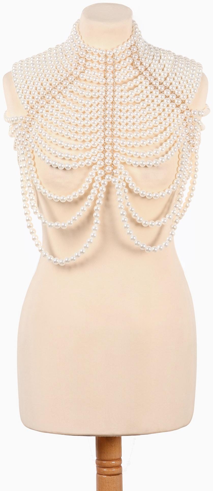 Бодичейн жемчуг «Богема» на тело, d=1.2 см, белый в золоте