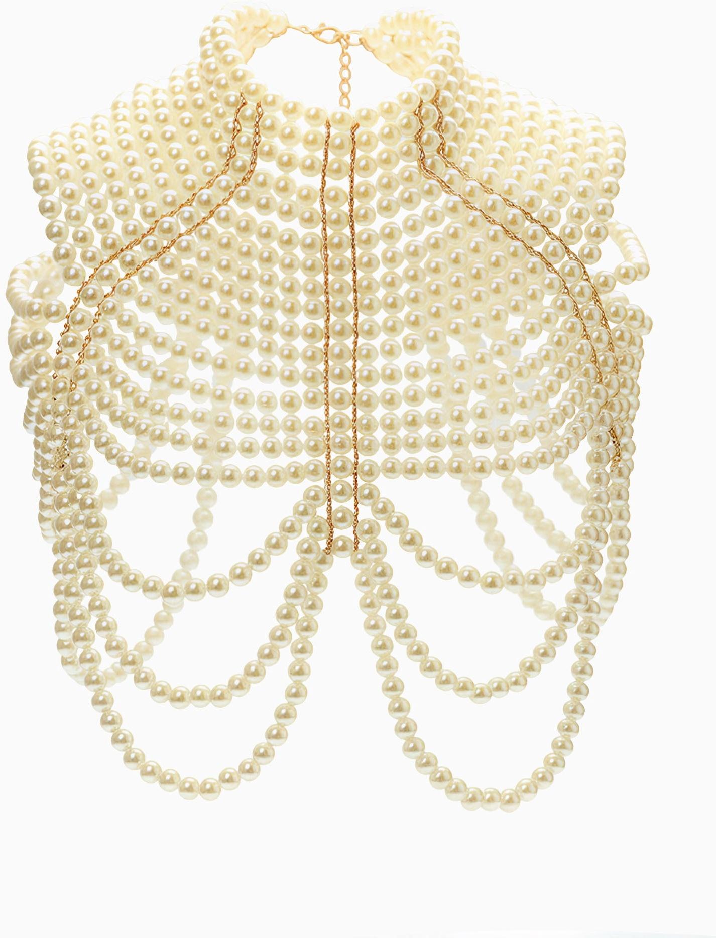 Бодичейн жемчуг «Богема» на тело, d=1.2 см, белый в золоте