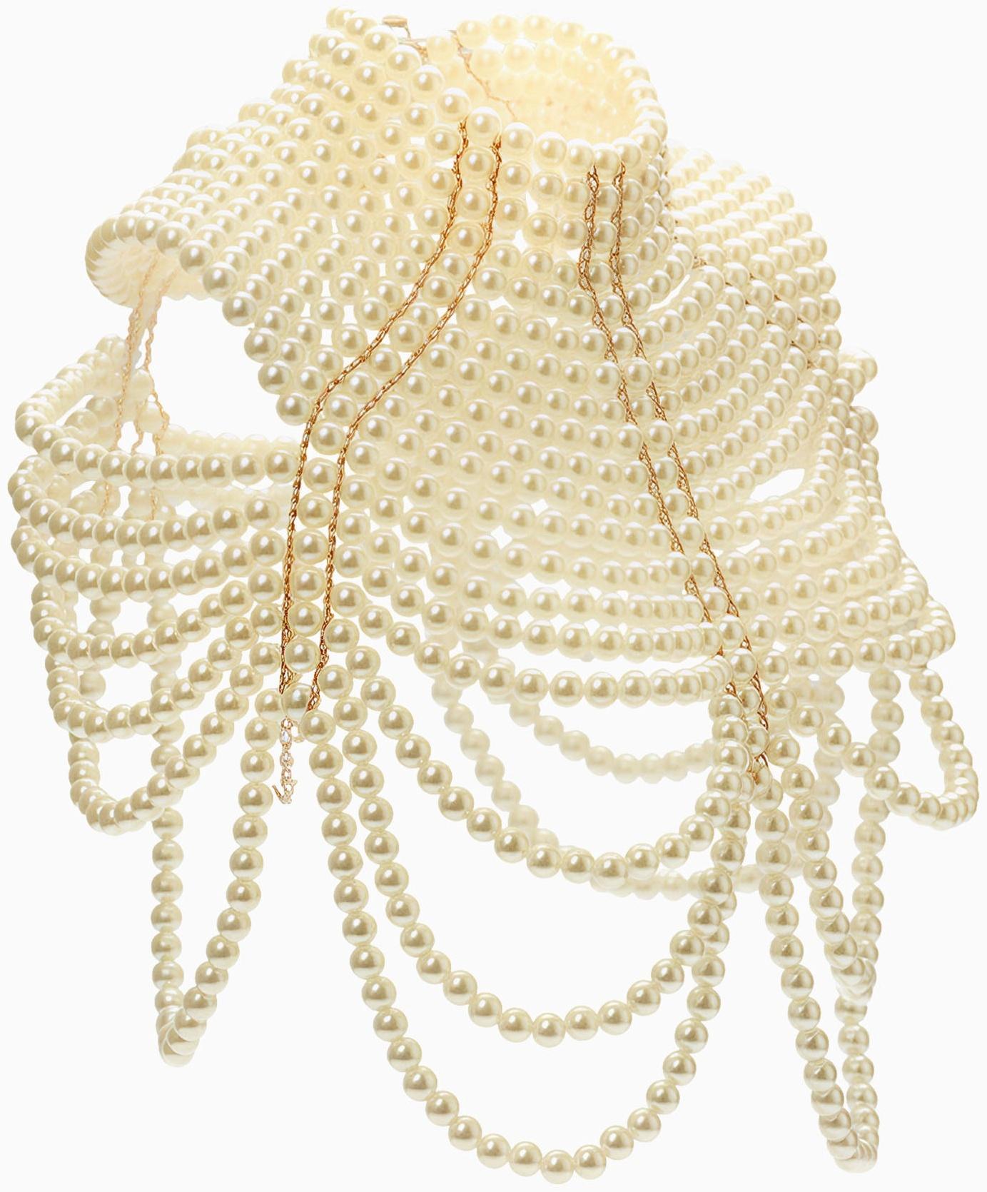 Бодичейн жемчуг «Богема» на тело, d=1.2 см, белый в золоте