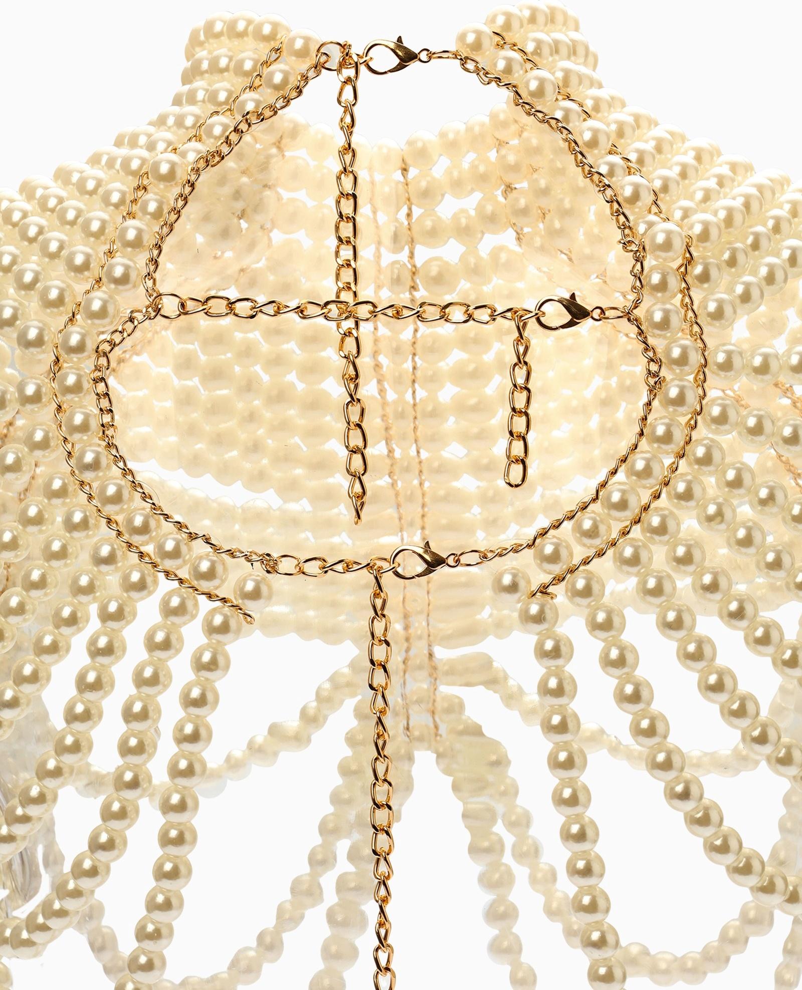 Бодичейн жемчуг «Богема» на тело, d=1.2 см, белый в золоте