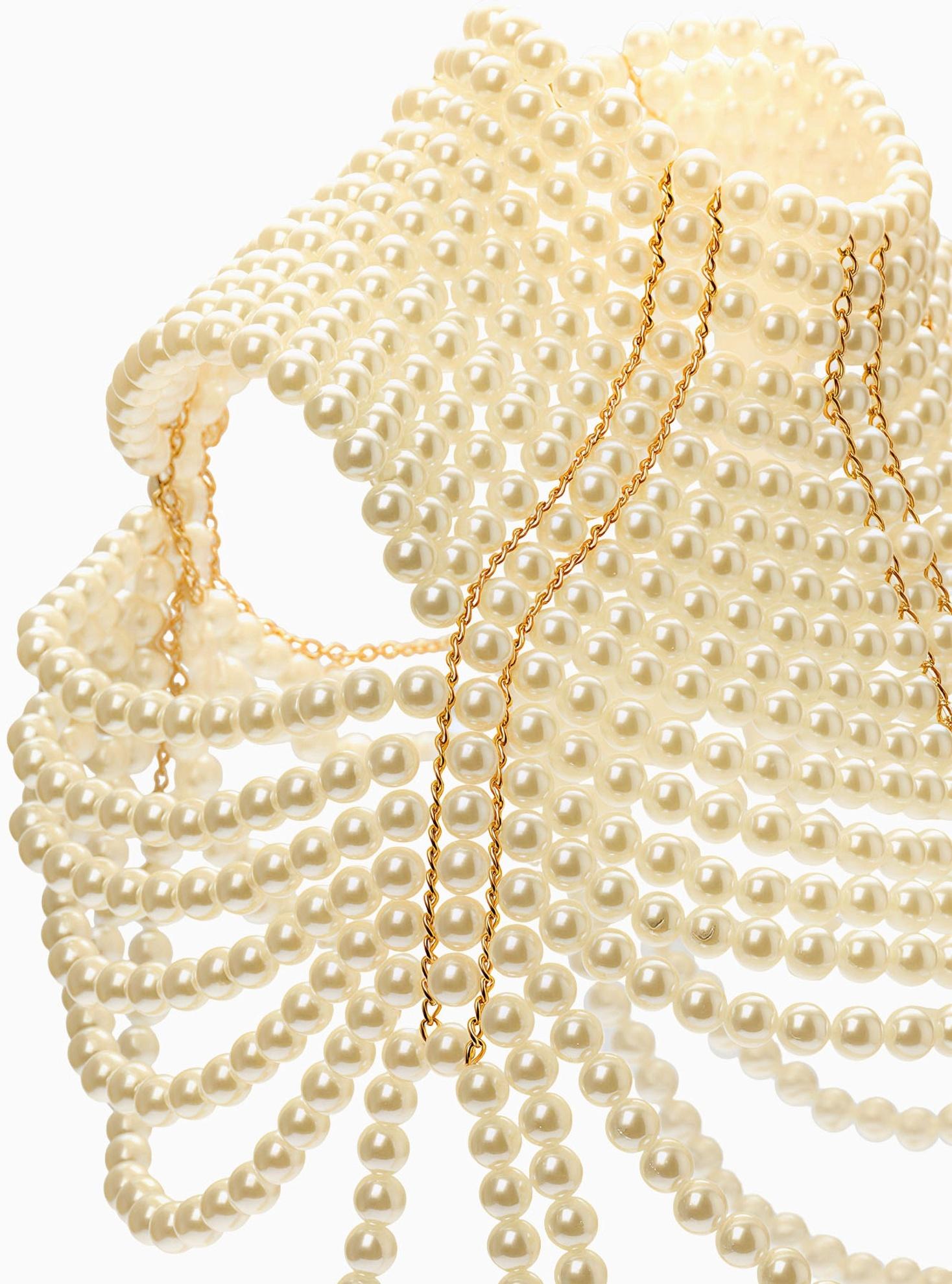 Бодичейн жемчуг «Богема» на тело, d=1.2 см, белый в золоте