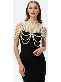 Бодичейн жемчуг «Богема» на тело, d=1.2 см, белый в золоте