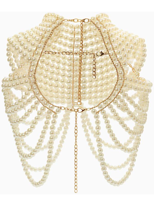 Бодичейн жемчуг «Богема» на тело, d=1.2 см, белый в золоте