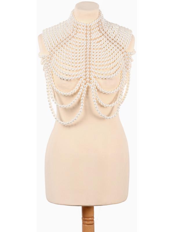 Бодичейн жемчуг «Богема» на тело, d=1.2 см, белый в золоте