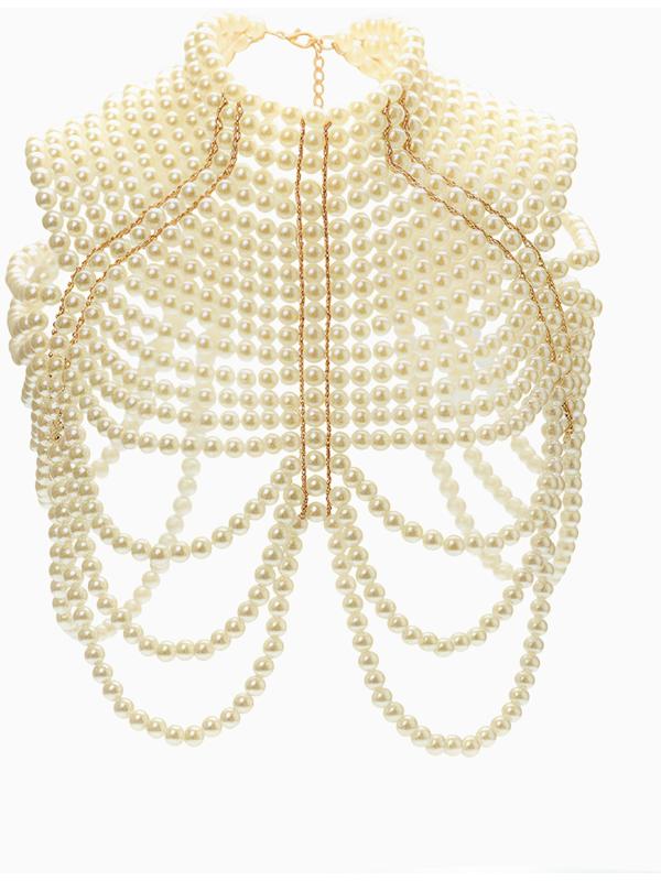 Бодичейн жемчуг «Богема» на тело, d=1.2 см, белый в золоте