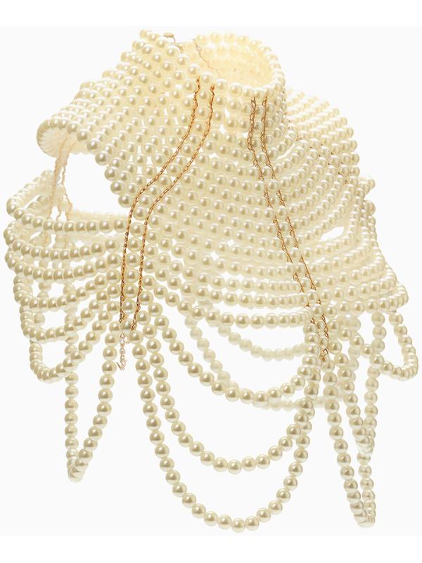 Бодичейн жемчуг «Богема» на тело, d=1.2 см, белый в золоте