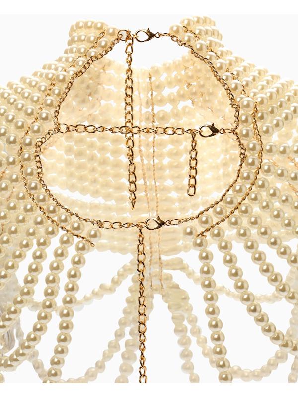 Бодичейн жемчуг «Богема» на тело, d=1.2 см, белый в золоте