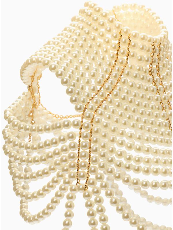 Бодичейн жемчуг «Богема» на тело, d=1.2 см, белый в золоте