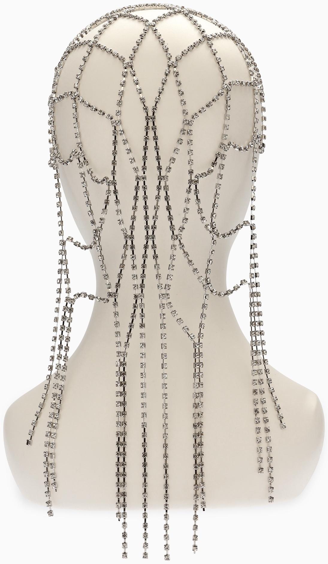 Украшение для волос «Паутина» 44 см, белое в серебре